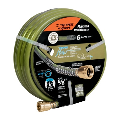 Manguera 5/8  anti-torceduras 6 capas 25m conexiones d/metal