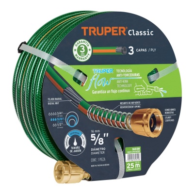 Manguera 5/8  reforzada 3 capas 25 m conexiones de metal