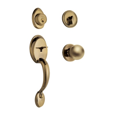 Jaladera, perilla y cerrojo mariposa, latón antiguo, Hermex