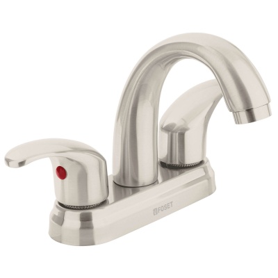 Mezcladora satín 4  para lavabo, nariz curva, palanca, Foset